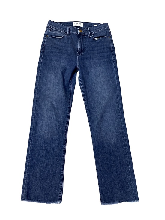 Frame Denim Denim - FRAME Le High Straight Jeans Size 27 High Rise Raw Hem Cropped Dark Wash